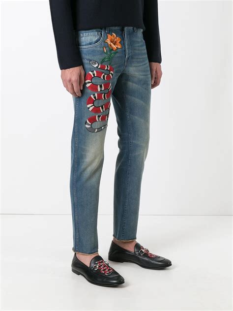 gucci jean jacket snake|Gucci snake jeans men.